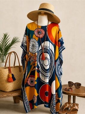 Marigold Print Dress/Swim Cover Up by Youzey